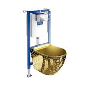 ViConnect H112 Elément encastré pour WC avec plaque de commande + WC suspendu Sofi Slim Golden Eye sans rebord | Set complet |