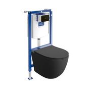 ViConnect H112 WC encastré avec panneau de commande + WC suspendu Sinto noir sans rebord Kit complet bouton noir