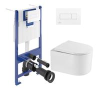 ViConnect Pro Pack WC Bâti Villeroy & Boch + WC sans bride SAT + Abattant SoftClose + Plaque Blanche (ViConnectDelanoTQ-2)