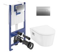 ViConnect Pro S Pack WC bâti-support Villeroy & Boch + WC sans bride Hansgrohe + abattant Softclose + plaque (VCNPURAS2CH)