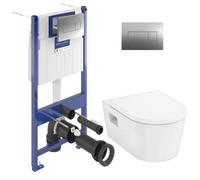 ViConnect Pro S Pack WC Bâti Villeroy & Boch + WC sans bride Hansgrohe EluPura + Abattant softclose + Plaque Chrome (VCNPURAS1)