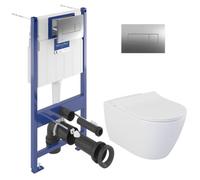 ViConnect Pro S Pack WC bâti Villeroy & Boch + WC suspendu sans bride Livea + abattant SoftClose + plaque (VCNBELLO2SPCH)