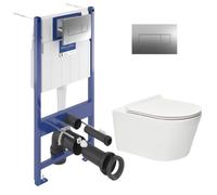 ViConnect Pro S Pack WC Bâti Villeroy & Boch + WC Swiss Aqua Technologies Brevis sans bride et fixations invisibles + Plaque