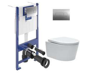 Viconnect Pro S Pack WC Bâti Villeroy & Boch + WC Swiss Aqua Technologies sans bride et fixations invisibles + Plaque chrome