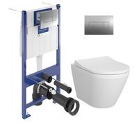 ViConnect Pro S Pack WC bâti Villeroy & Boch + WC Vitra sans bride + abattant SoftClose + plaque chrome (VCNINTEGRARS2CH)