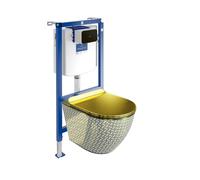 ViConnectH112 Elément encastré pour WC avec plaque de commande+WC suspendu SofiSlimGoldenNeverDie sans rebord bouton noir