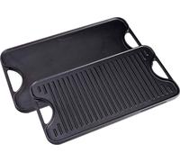 Victoria 34184 Plaque de cuisson Poêle en fonte émaillée 50 x 35 cm pour barbecue à feu, sans PTFE Noir