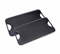 VICTORIA Plaque à Griller en Fonte Émaillée, Double Grille Réversible 47 x 25cm pour le Feu, le Barbecue, le Four, sans Toxicité et sans PTFE