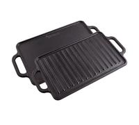 VICTORIA Plaque à Griller en Fonte Naturelle, Double Grille Réversible 33x21cm pour Feu, Barbecue, Four, Vitrocéramique, Pré-assaisonnée pour Créer Antiadhésif sans Toxicité et sans PTFE