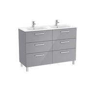 Victoria unik meuble 6 tiroirs + lavabo double 1200mm gris galet brillant - ROCA A851601516