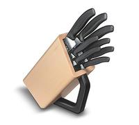 Victorinox Bloc de Cuisine en Bois de Hêtre avec 8 Couteaux de Cuisine | Set complet avec couteau Santoku, à pain et d'office. Rangement sûr en bois naturel de qualité. Fabriqué en Suisse.
