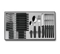 Victorinox Classic, Couverts de table professionnels, 24 pièces, Lame extra-tranchante, Taille crantée, 11 cm, Acier inoxydable, noir