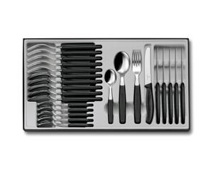 Victorinox Classic Ménagère de Table 24 Pièces, Acier Inoxydable, Noir | Set pour 6 personnes avec couteaux à tomates crantés de 11 cm, fourchettes et cuillères, manches ergonomiques