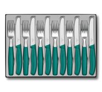 Victorinox Classic Set de 12 Couteaux à Tomate et Fourchettes, 11 cm, Vert | Idéal pour pizza et légumes, lame dentelée en acier inoxydable avec manche ergonomique durable, Swiss Made