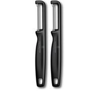 Victorinox Éplucheur Iota, Éplucheur pour Légumes, Fruits, Lame Dentelée, Double Tranchant, Extra Aiguisé, Swiss Made, Noir (Lot de 2)
