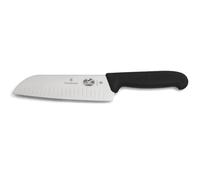 Victorinox Fibrox Couteau Santoku avec lame alvéolée, Couteau de cuisine japonais pour viande, poisson et légumes, 17 cm, Tranchant, Inox, Noir
