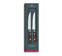 Victorinox Grand Maître, Set à trancher professionnel, 2 pièces, Lame extra-tranchante, tranchant ondulé, 12 cm, Manche en bois noble, Acier inoxydable, brun