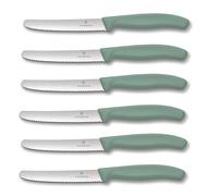 Victorinox Lot de 6 couteaux de table Swiss Classic - Vert menthe - Lame dentelée extra tranchante - Fabriqué en Suisse - Idéal également comme couteau à pain