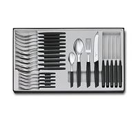 Victorinox Ménagère Swiss Modern – 24 pièces pour 6 personnes, lames dentées, noir