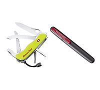 Victorinox Rescue Tool Couteau de Poche Suisse, Multitool, 13 Fonctions, Briseur de Vitres, Voir, Jaune & Aiguisoir Double pour Couteaux, Swiss Made, Portable, Noir/Rouge