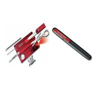 Victorinox Swiss Card Lite, Multitool de Poche Suisse, 13 Fonctions, Led, Loupe, Rouge Transparent & Aiguisoir Double pour Couteaux, Swiss Made, Portable, Noir/Rouge