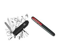 Victorinox Swiss Champ Couteau de Poche Suisse, Léger, Multitool, 33 Fonctions, Lame, Ciseaux, Tire Bouchon, Noir & Aiguisoir Double pour Couteaux, Swiss Made, Portable, Noir/Rouge