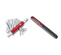 Victorinox Swiss Champ Couteau de Poche Suisse, Léger, Multitool, 33 Fonctions, Lame, Ciseaux, Tire Bouchon, Rouge & Aiguisoir Double pour Couteaux, Swiss Made, Portable, Noir/Rouge