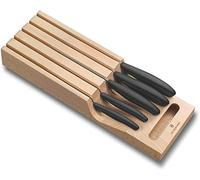 Victorinox Swiss Classic Bloc Couteaux de Cuisine Tiroir 5 Pièces | Set de 5 couteaux avec bloc en bois de hêtre pour rangement tiroir sécurisé, idéal pour découper pain et légumes.