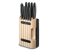 Victorinox Swiss Classic Bloc de Cuisine Équipé, 11 Pièces, Bois | Bloc de couteaux en hêtre avec couteau à pain, Santoku, chef, fusil et éplucheur pour la cuisine. Fabriqué en Suisse