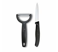 Victorinox Swiss Classic Couteau à légumes et éplucheur, 2 pièces, Lame extra tranchante, pour fruits et légumes, Acier inoxydable, Noir