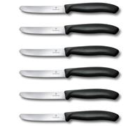 Victorinox Swiss Classic, Couteau à petit déjeuner, Couteau à pain, Lame tranchante, dentelée, 11 cm, Manche plastique, Acier inoxydable, Set 6 Pièces, Noir