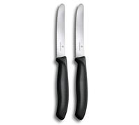 Victorinox Swiss Classic, Couteau à petit déjeuner, Couteau à pain, Lame tranchante, dentelée, 11 cm, Manche plastique, Acier inoxydable, Set 2 Pièces, Noir