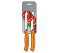 Victorinox Swiss Classic, Couteau à petit déjeuner, Couteau à pain, Lame tranchante, dentelée, 11 cm, Manche plastique, Acier inoxydable, Set 2 Pièces, Orange