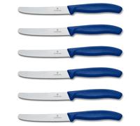 Victorinox Swiss Classic, Couteau à petit déjeuner, Couteau à pain, Lame tranchante, dentelée, 11 cm, Manche plastique, Acier inoxydable, Set 6 Pièces, Bleu