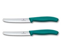 Victorinox Swiss Classic, Couteau à petit déjeuner, Couteau à pain, Lame tranchante, dentelée, 11 cm, Manche plastique, Acier inoxydable, Set 2 Pièces, Vert
