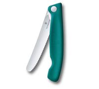 Victorinox Swiss Classic Couteau de Pique-Nique Pliable 11 cm, Vert | Idéal pour fruits, légumes et pain, lame à tranchant dentelé en acier inoxydable, manche sécurisé, Swiss Made