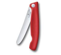 Victorinox Swiss Classic Couteau de pique-nique pliable pour les randonnées, fruits, légumes, petits pains, saucisses, à lame crantée, extra-tranchante, Rouge