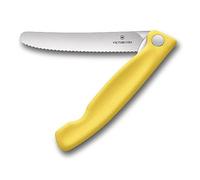 Victorinox Swiss Classic Couteau de pique-nique pliable pour les randonnées, fruits, légumes, petits pains, saucisses, à lame crantée, extra-tranchante, Jaune