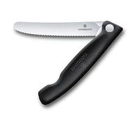 Victorinox Swiss Classic Couteau de pique-nique pliable pour les randonnées, fruits, légumes, petits pains, saucisses, à lame crantée, extra-tranchante, Noir