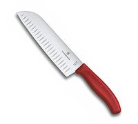 Victorinox Swiss Classic Couteau Santoku, Couteau de type asiatique, Lame extra tranchante, Taille en forme de bulbe, 17 cm, Acier inoxydable, Rouge