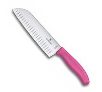 Victorinox Swiss Classic Couteau Santoku, Couteau de type asiatique, Lame extra tranchante, Taille en forme de bulbe, 17 cm, Acier inoxydable, Rose