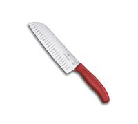 Victorinox Swiss Classic Couteau Santoku, Couteau de type asiatique, Lame extra tranchante, Taille en forme de bulbe, 17 cm, Acier inoxydable, Rouge