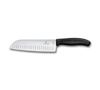 Victorinox Swiss Classic Couteau Santoku, Lame Alvéolée 17 cm, Noir | Couteau de cuisine japonais pour trancher et émincer, manche ergonomique en TPE, 107 g, Fabriqué en Suisse