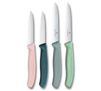 Victorinox Swiss Classic, ensemble de couteaux à tomates et légumes, 4 pièces, lame tranchante, 8 et 10 cm, bord dentelé, acier inoxydable, Rose et Vert