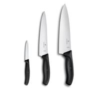 Victorinox Swiss Classic Lot de couteaux de cuisine pour pros, 3 pièces, Avec couteaux à légumes, de cuisine et de chef, Universels, Lames lisses, 8-20 cm, Noir