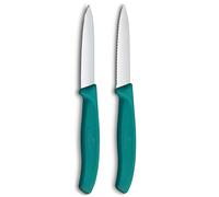 Victorinox Swiss Classic Set 2 Couteaux à Légumes, Tomates et Éplucher | Comprend un couteau d'office droit et un couteau cranté en acier inoxydable avec manches ergonomiques verts