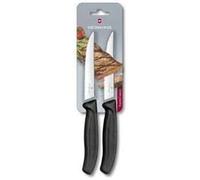 Victorinox Swiss Classic Set de 2 Couteaux à Steak Gourmet, Tranchant Denté, Résistant au lave-vaisselle, Fabriqué en Suisse, Noir