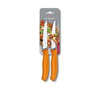 Victorinox Swiss Classic Set de 2 Couteaux à Steak Gourmet, Tranchant Denté, Résistant au lave-vaisselle, Fabriqué en Suisse, Orange