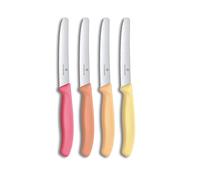 Victorinox Swiss Classic Set de 4 Couteaux à Tomates et de Table, 11 cm | Lames dentées de 11 cm pour fruits et légumes, manches ergonomiques colorés, polypropylène, compatible lave-vaisselle.