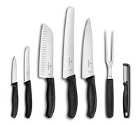 Victorinox Swiss Classic Set de 7 Couteaux de Cuisine, Santoku, Noir | Idéal pour viande, pain, légumes et fruits, lames en acier inoxydable avec manches ergonomiques, Swiss Made